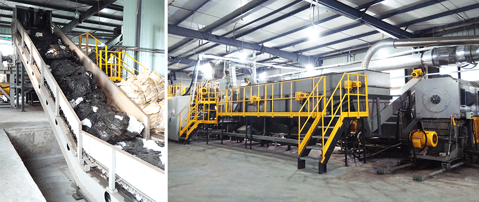 Genox Hazardous Waste Recycling System:  Chemical Packaging (Woven Bags) Washing & Pelletizing